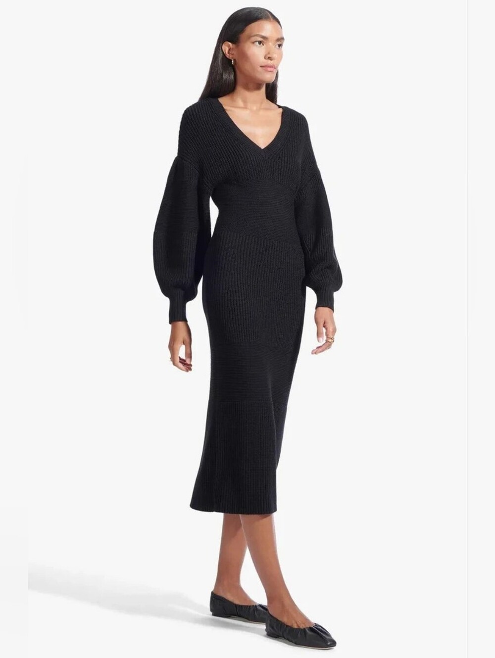 staud carnation stretch knit black sweater dress, xsmall